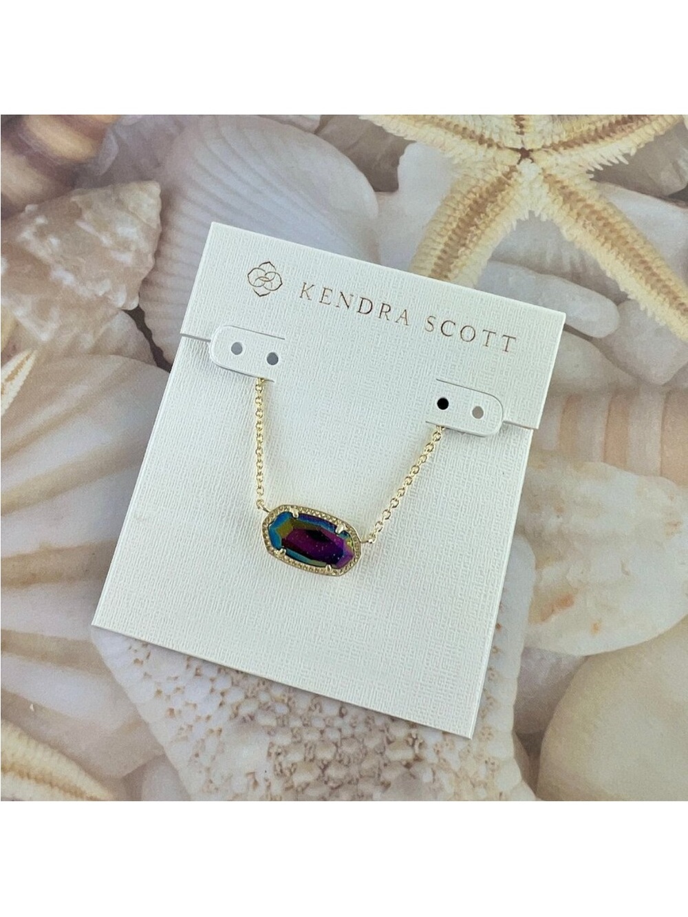 Kendra Scott Gold Elisa Necklace with Iridescent Blue/Purple Pendant